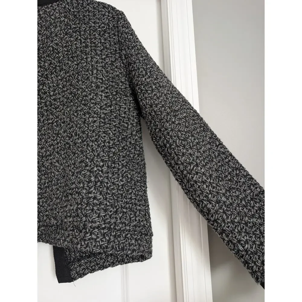 Elodie Womens Black Grey‎ Metallic Tweed Open Front Cropped Jacket Size L